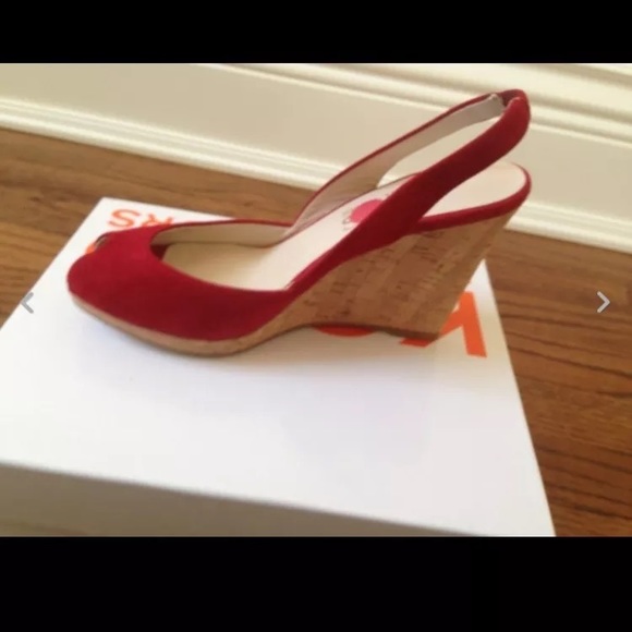 MICHAEL KORS VIVIAN SUEDE/CORK RED ESPADRILLES 6 - Picture 7 of 8